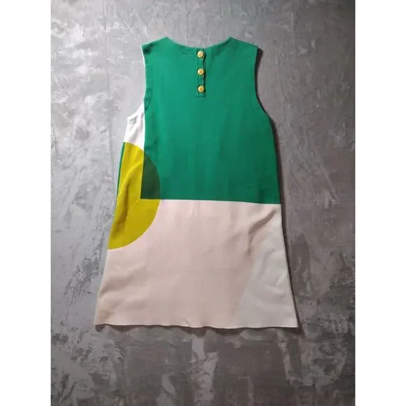 MOTH Anthropologie Green Yellow Retro Mod Sleeveless Colorblock Mini Dress Large - Picture 3 of 16